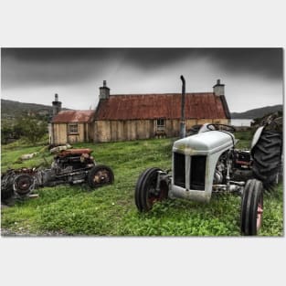 Golden Road Tractors and Cottage Isle of Harris Scotland Posters and Art